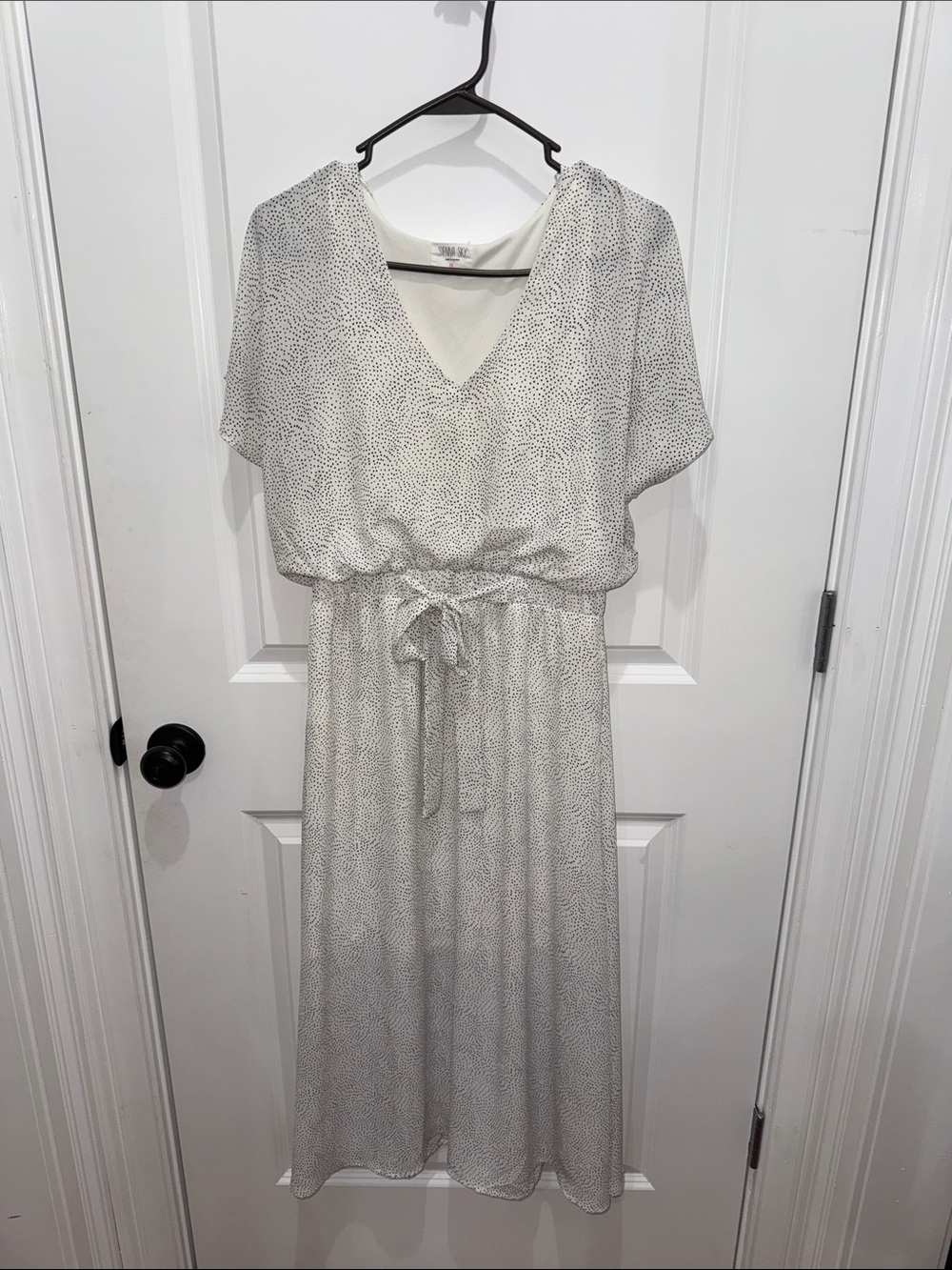 Sienna Sky White Dot-Print Midi Dress with Tie Waist